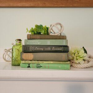 6 Green Vintage Book Set Lot Staging Decor Retro Prop Shelf Mantle‎ Centerpiece